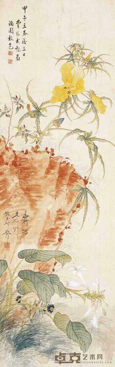 秦古柳 花卉 立轴 124×40cm